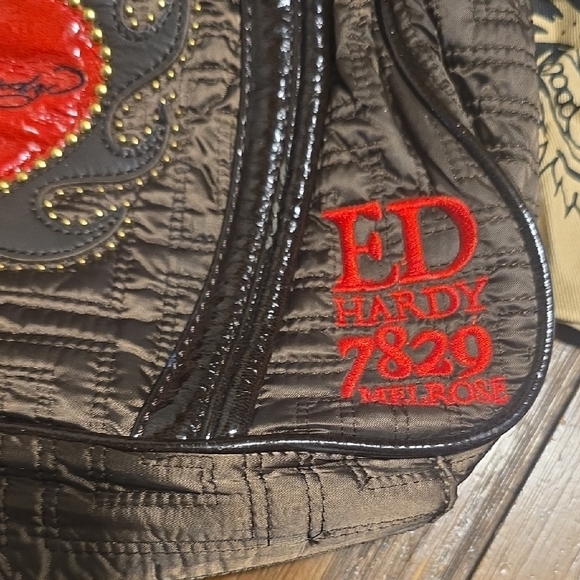 Ed Hardy Black and Brown Shoulder Bag with Red Heart - Picture 2 of 13